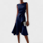 Sylvaine Beaumont | Red Sleeveless Asymmetric Draped Midi Dress