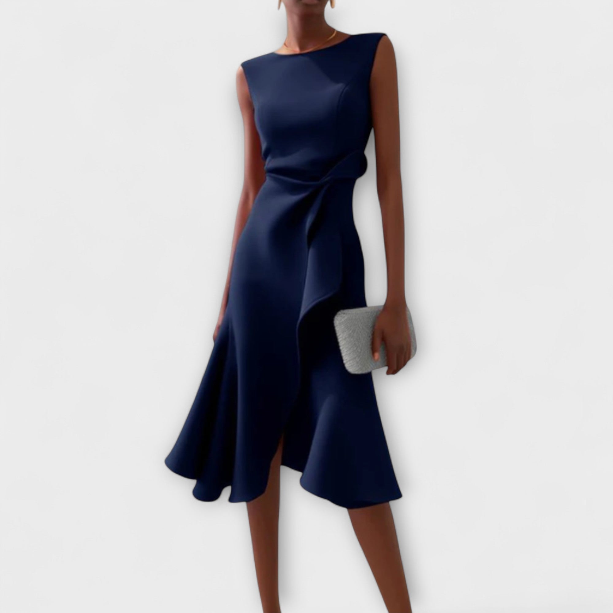 Sylvaine Beaumont | Red Sleeveless Asymmetric Draped Midi Dress