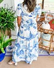 Céleste Wyndmere | Classic Toile Maxi Dress in White & Brown