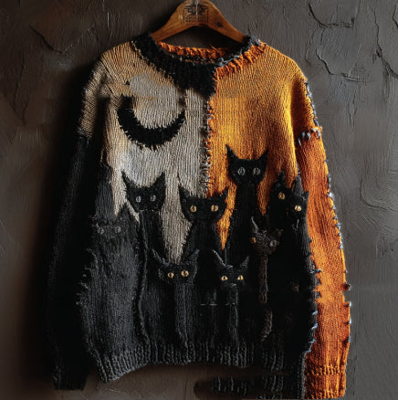 Odalys Ferrand | Halloween Cat Print Crew-Neck Sweater For Women