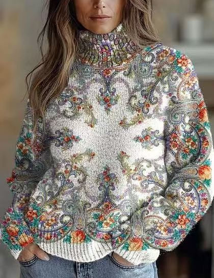 Marianne Castellucci | Floral-Print Turtleneck Sweater For Women