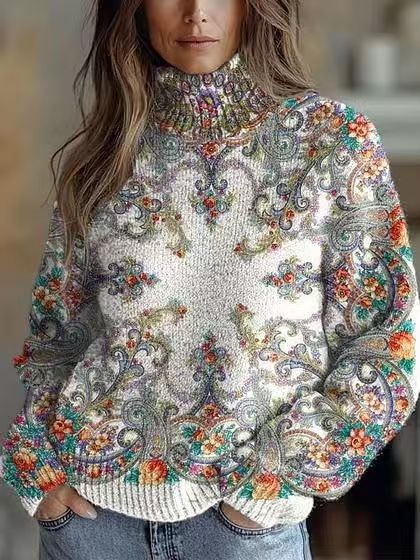 Marianne Castellucci | Floral-Print Turtleneck Sweater For Women
