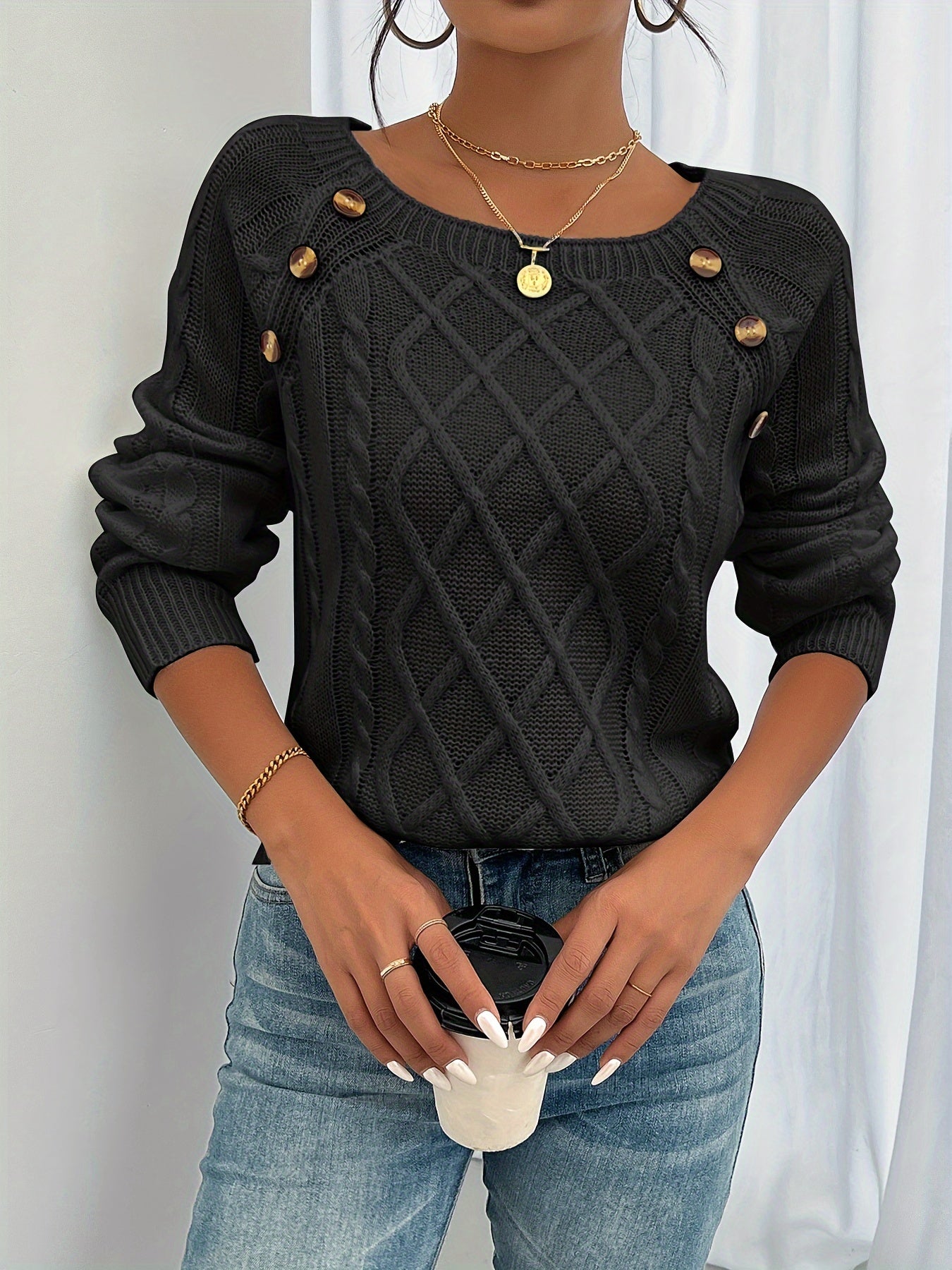 Isabeau Chevalier | Textured Button Sweater For Women