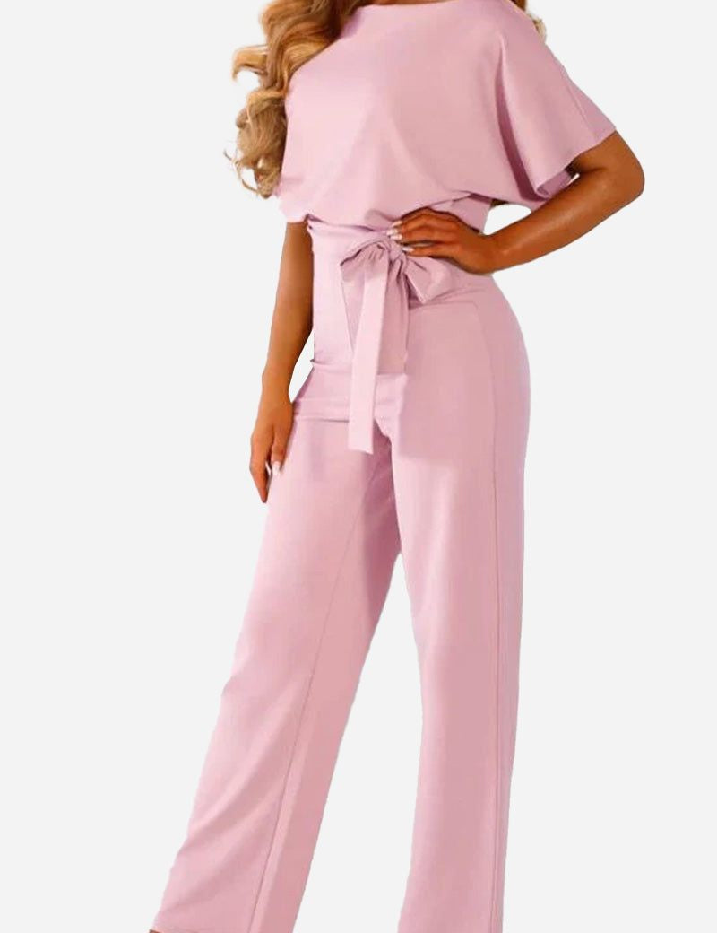 Colette Marchand | Black Wide-Leg Belted Jumpsuit with Batwing Sleeves