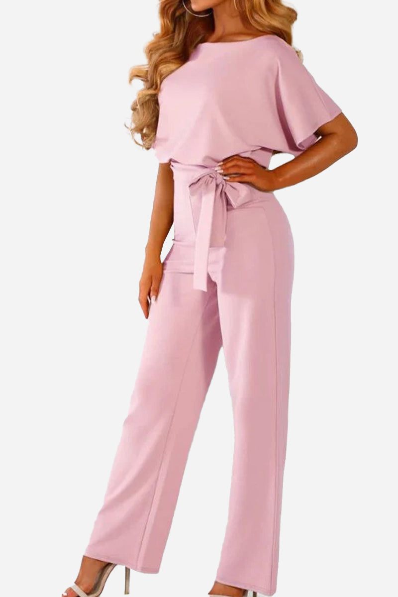 Colette Marchand | Black Wide-Leg Belted Jumpsuit with Batwing Sleeves