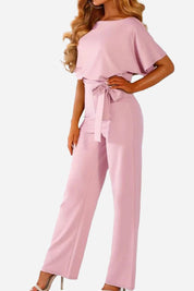 Colette Marchand | Black Wide-Leg Belted Jumpsuit with Batwing Sleeves