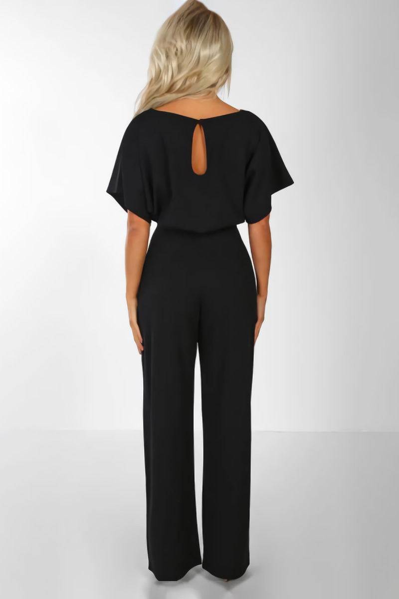 Colette Marchand | Black Wide-Leg Belted Jumpsuit with Batwing Sleeves