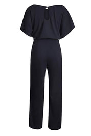 Colette Marchand | Black Wide-Leg Belted Jumpsuit with Batwing Sleeves