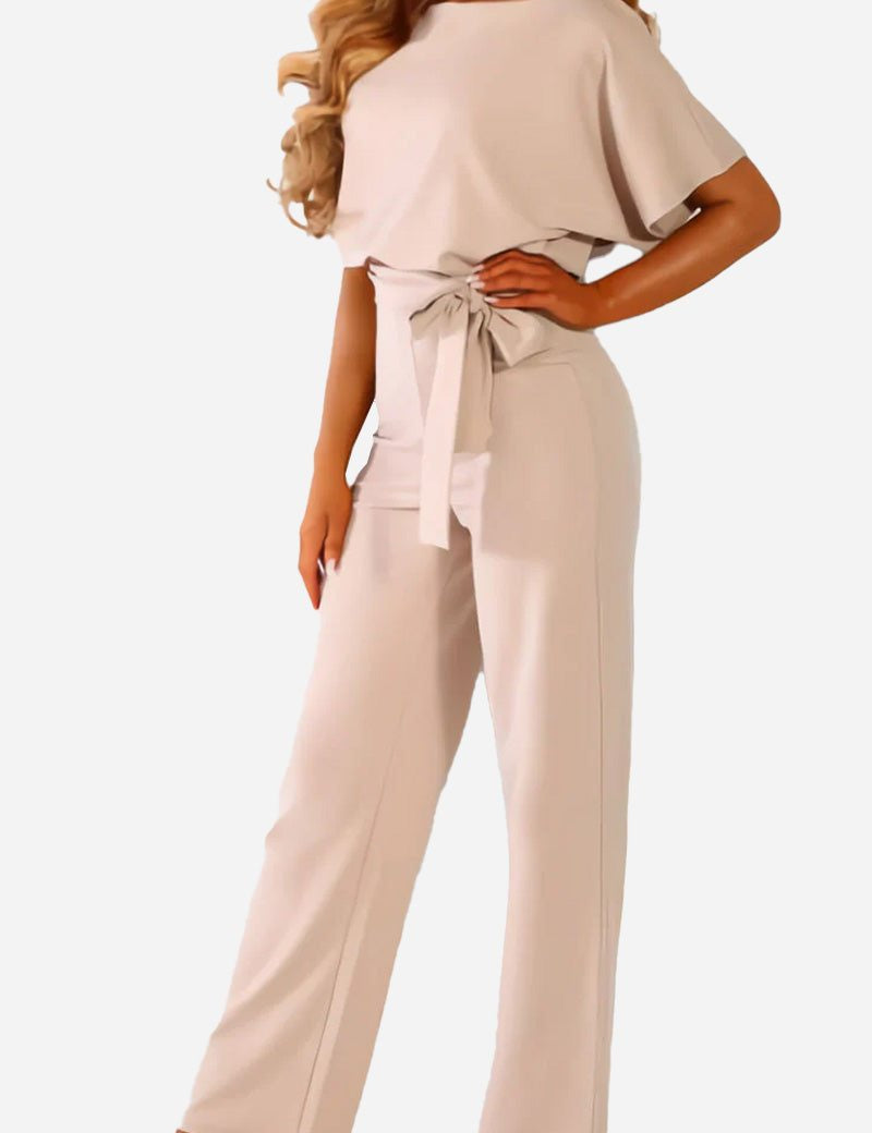 Colette Marchand | Black Wide-Leg Belted Jumpsuit with Batwing Sleeves