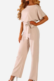 Colette Marchand | Black Wide-Leg Belted Jumpsuit with Batwing Sleeves