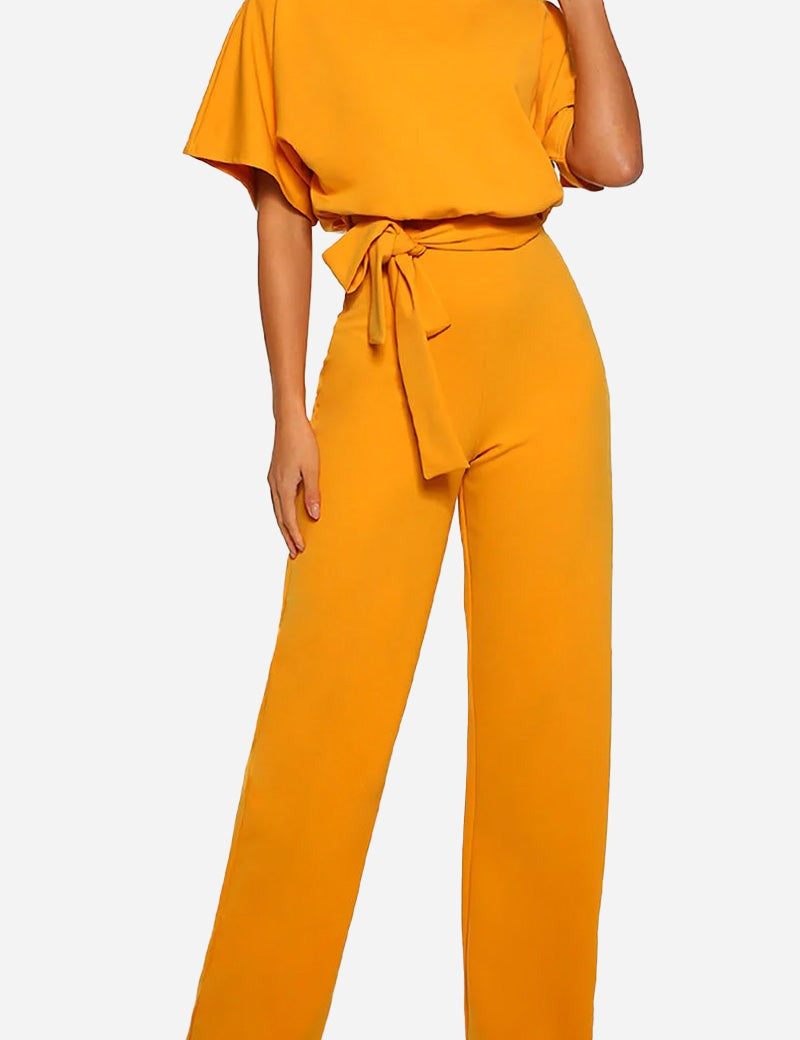 Colette Marchand | Black Wide-Leg Belted Jumpsuit with Batwing Sleeves