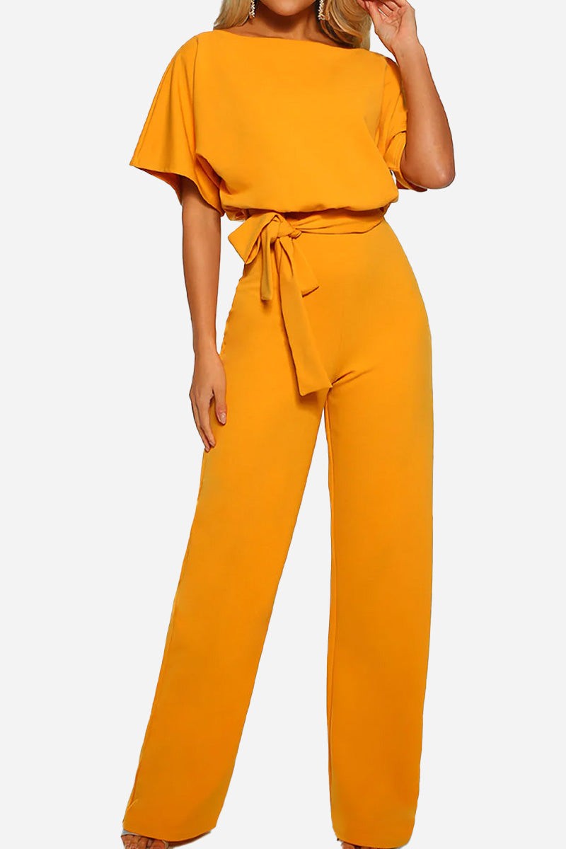 Colette Marchand | Black Wide-Leg Belted Jumpsuit with Batwing Sleeves