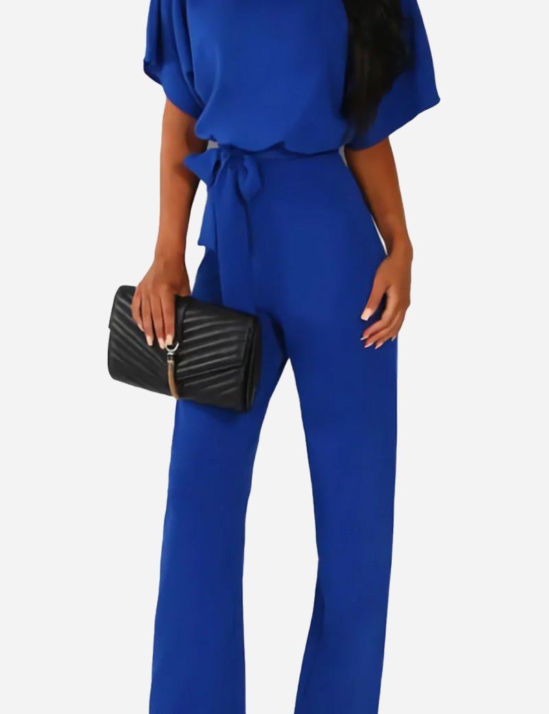 Colette Marchand | Black Wide-Leg Belted Jumpsuit with Batwing Sleeves