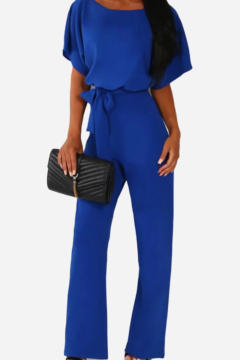 Colette Marchand | Black Wide-Leg Belted Jumpsuit with Batwing Sleeves