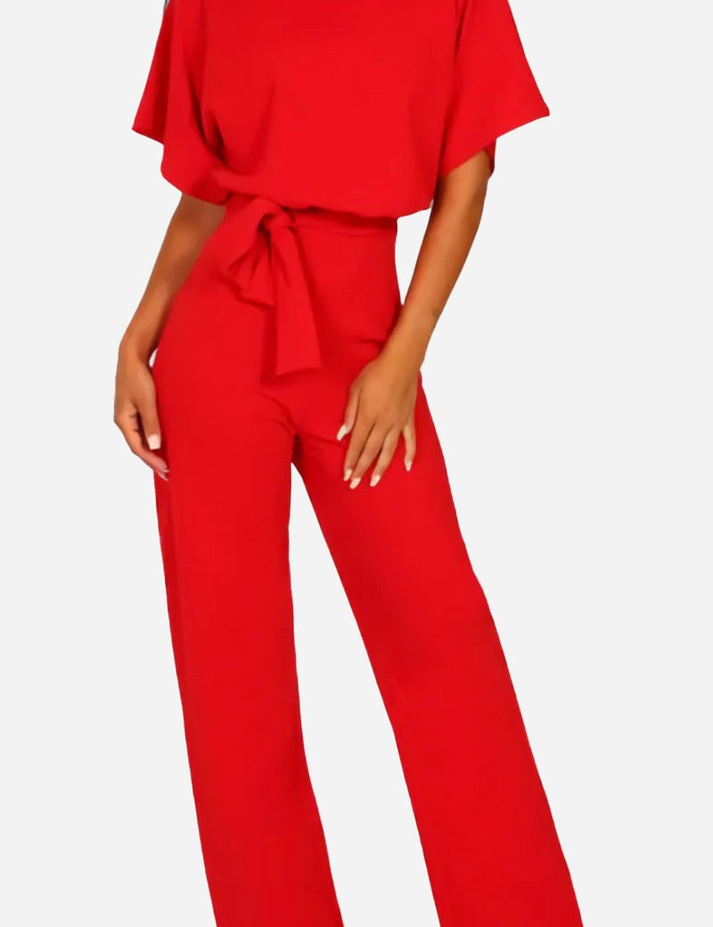 Colette Marchand | Black Wide-Leg Belted Jumpsuit with Batwing Sleeves