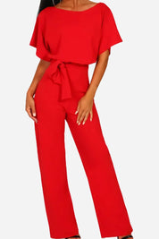 Colette Marchand | Black Wide-Leg Belted Jumpsuit with Batwing Sleeves