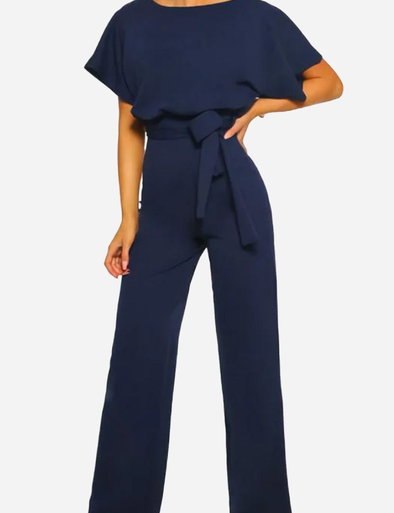 Colette Marchand | Black Wide-Leg Belted Jumpsuit with Batwing Sleeves
