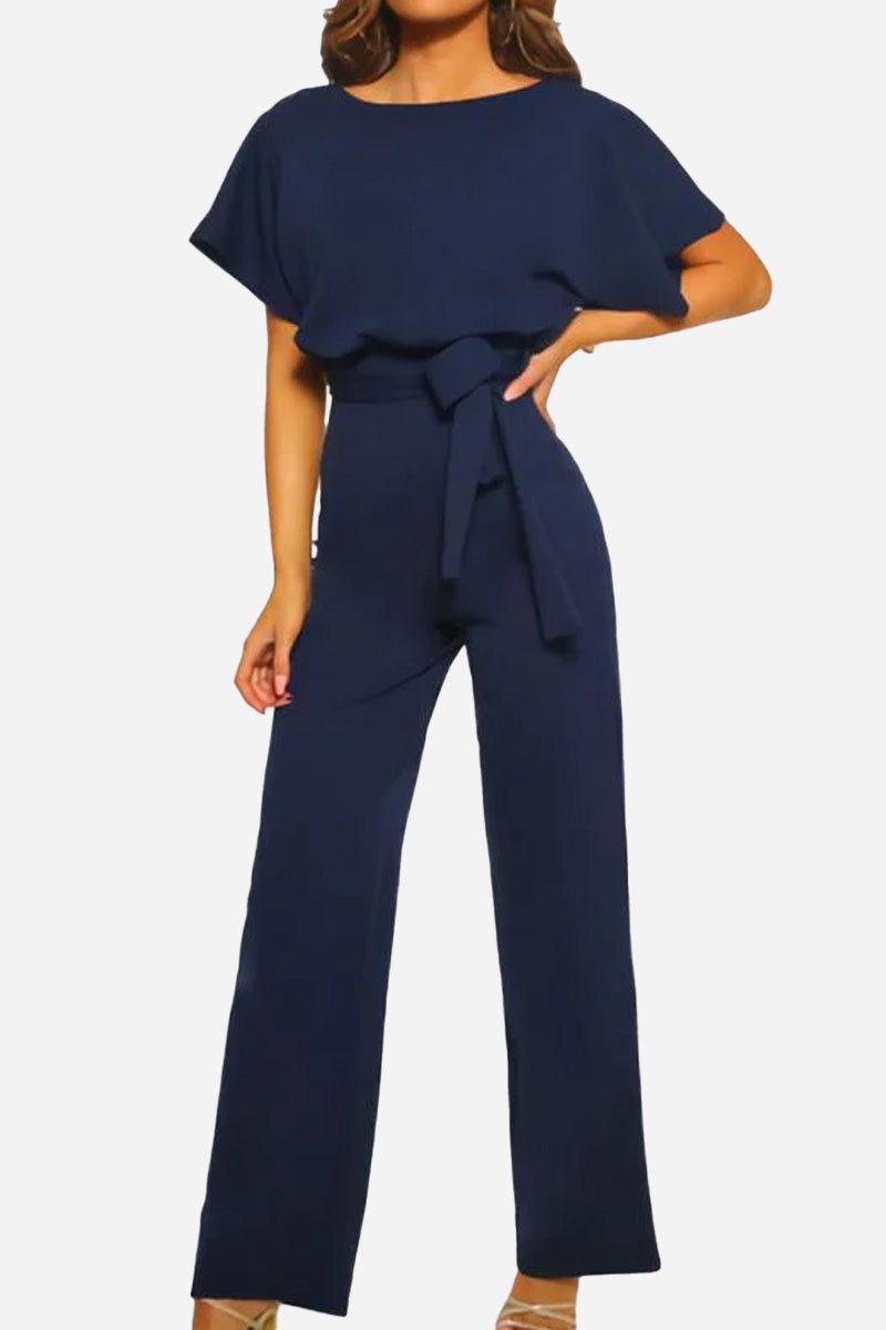 Colette Marchand | Black Wide-Leg Belted Jumpsuit with Batwing Sleeves
