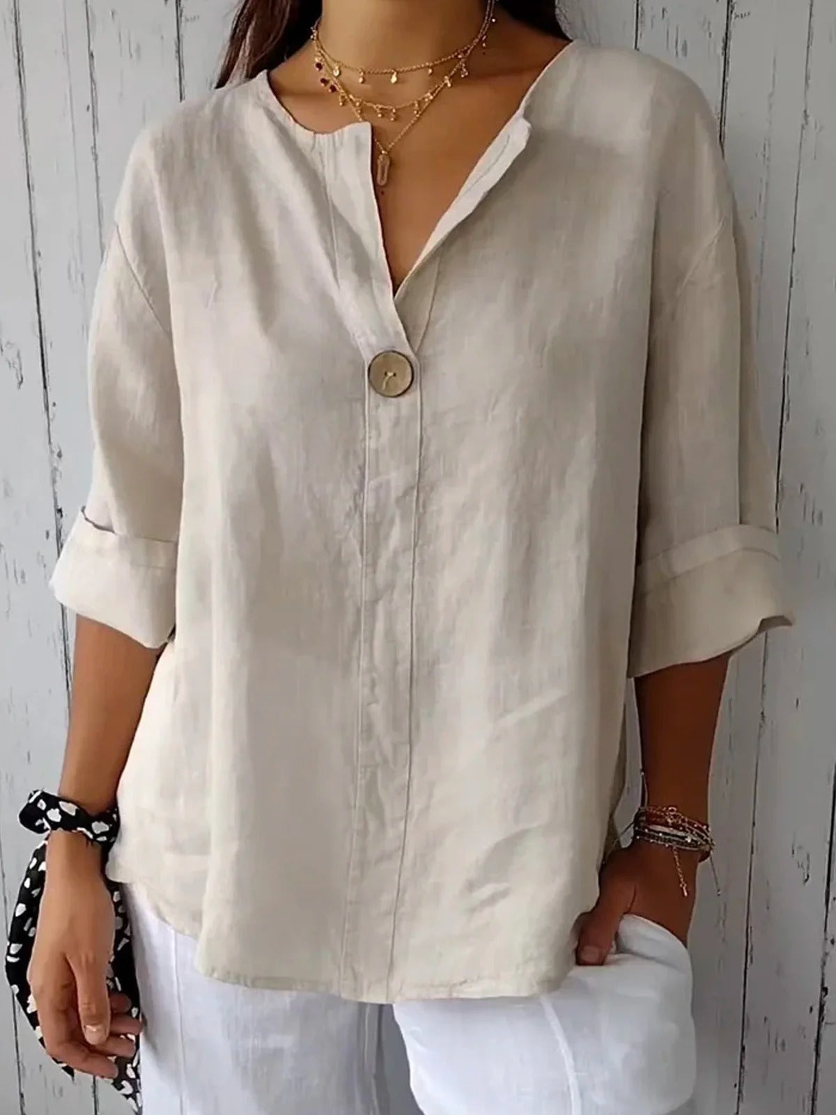 Margot Bellefonte | Cotton Loose Fit 3/4 Sleeve Blouse For Women
