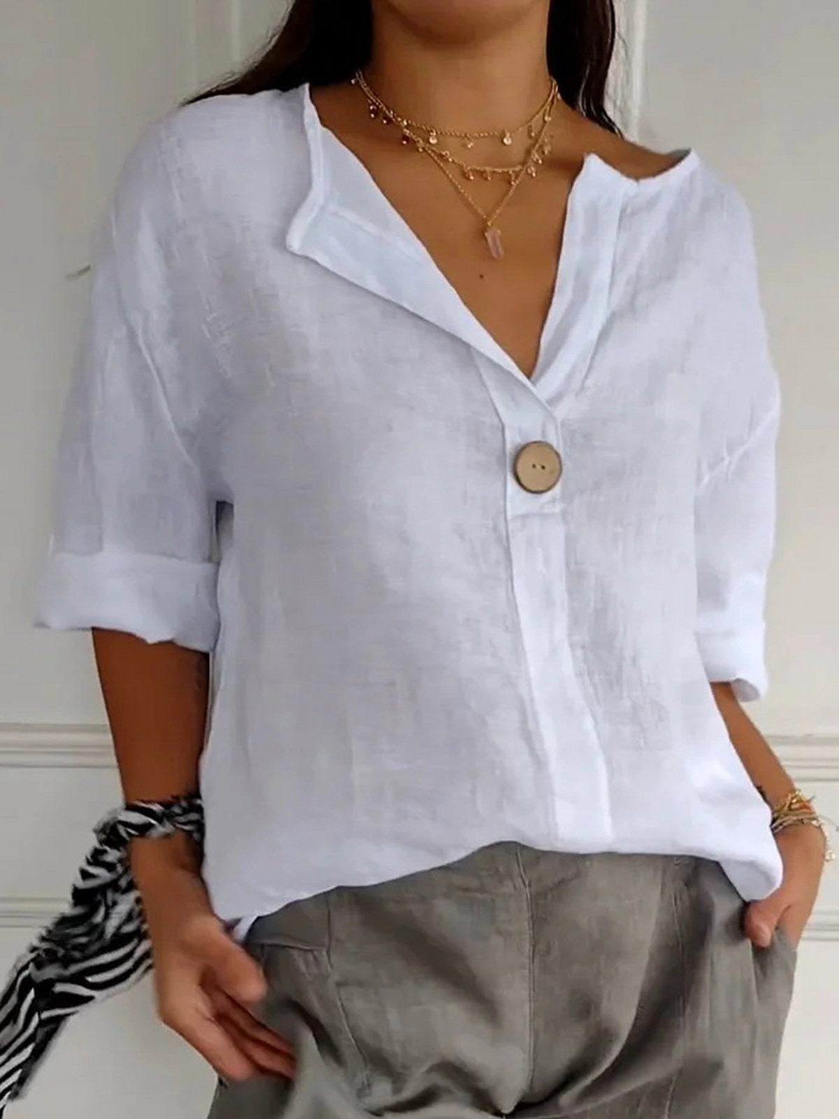 Margot Bellefonte | Cotton Loose Fit 3/4 Sleeve Blouse For Women