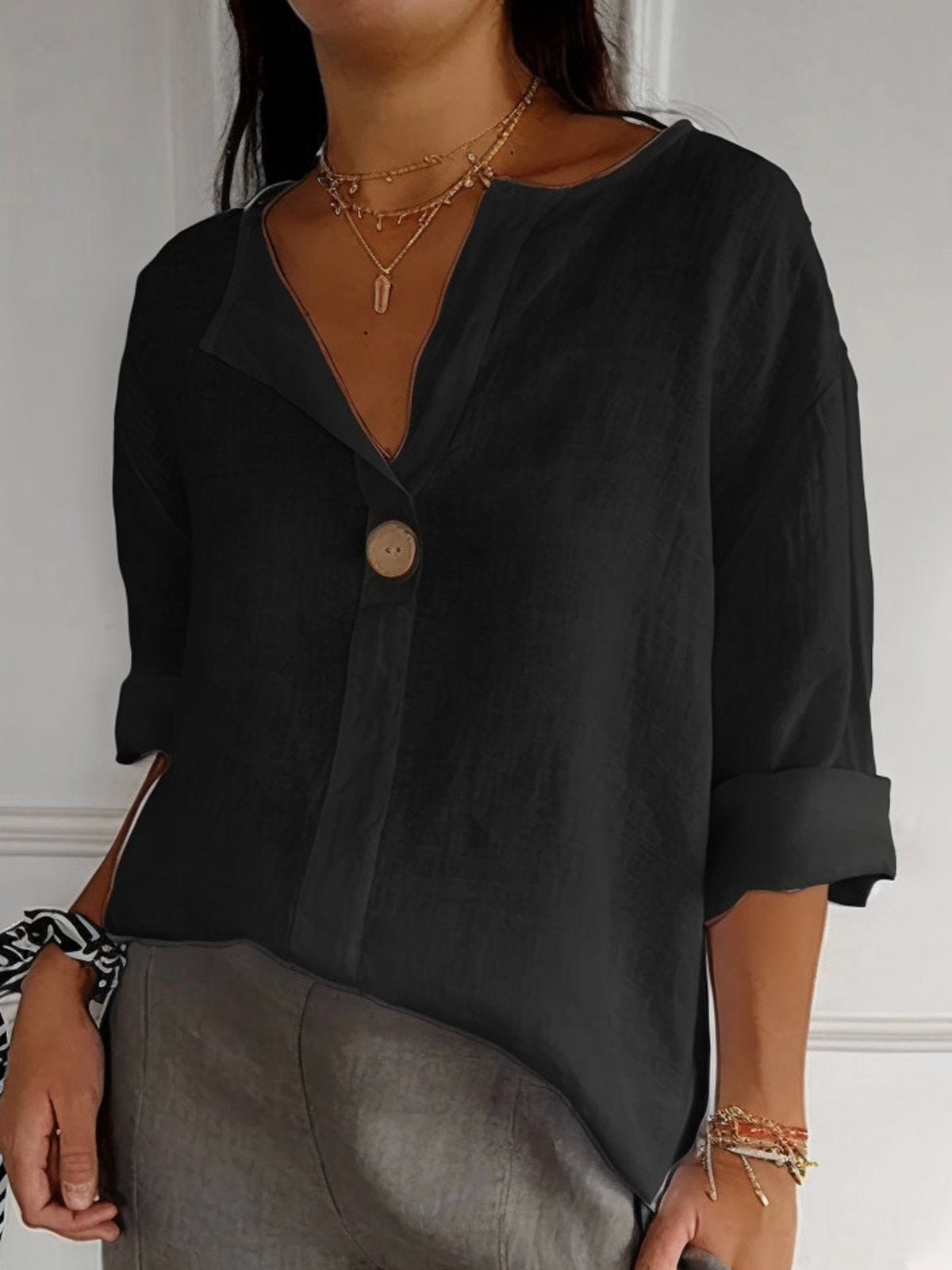 Margot Bellefonte | Cotton Loose Fit 3/4 Sleeve Blouse For Women