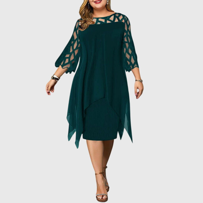 Estienne Blackvale | Purple Plus Size Lace Chiffon Midi Dress
