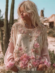 Aurora Delvigne | Rose-Embroidered Bohemian Blouse For Women