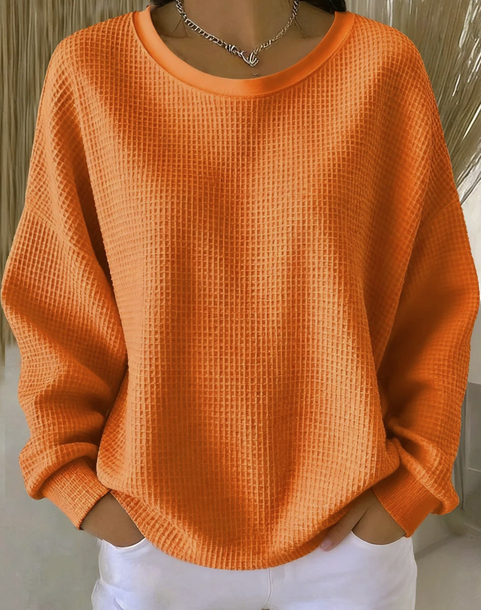 Nadia Brennan | Waffle Knit Oversized Pullover Sweatshirt For Women