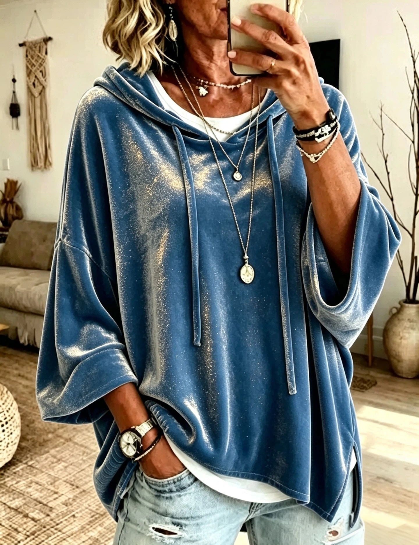 Camille Reynaud | Velvet Hoodie With Drawstring Hood For Women