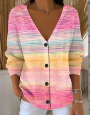 Elara Bloomfield | Printed Button-Up Knit Cardigan For Women