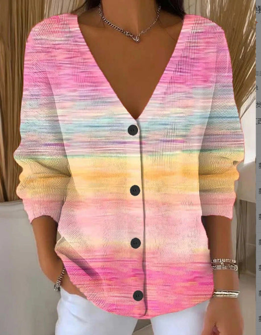 Elara Bloomfield | Printed Button-Up Knit Cardigan For Women