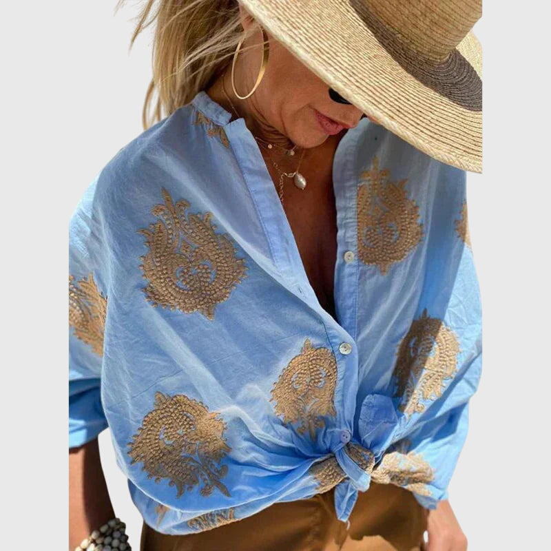 Vivienne Alençon | White Gold Embroidered Button-Up Blouse