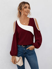 Josephine Caradec | Cold-Shoulder Color Block Top For Women