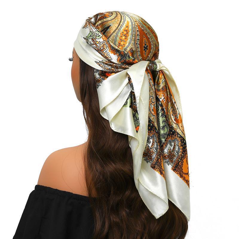 Satin Paisley Headband Scarf - Cream