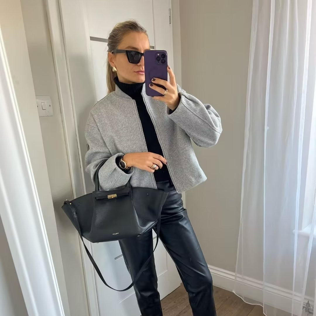 Noelle Fontclair | Stand Collar Wool-Blend Bomber Jacket For Women