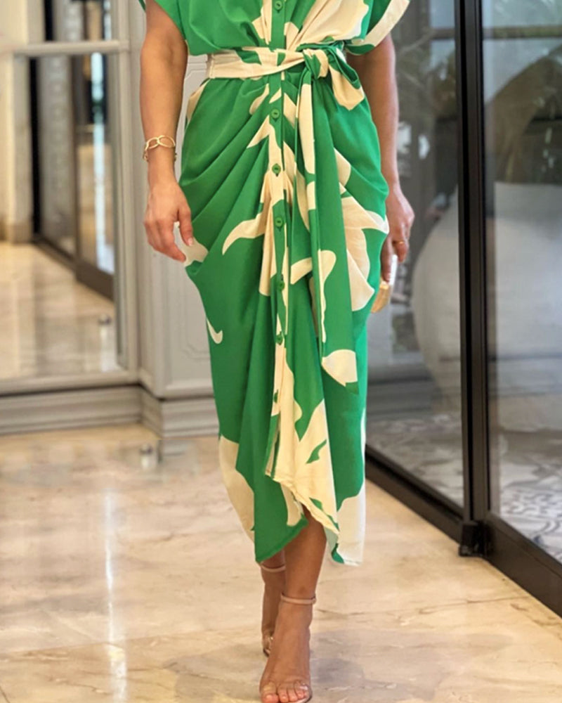 Greta Bellavance | Abstract Print Midi Shirt Dress For Women