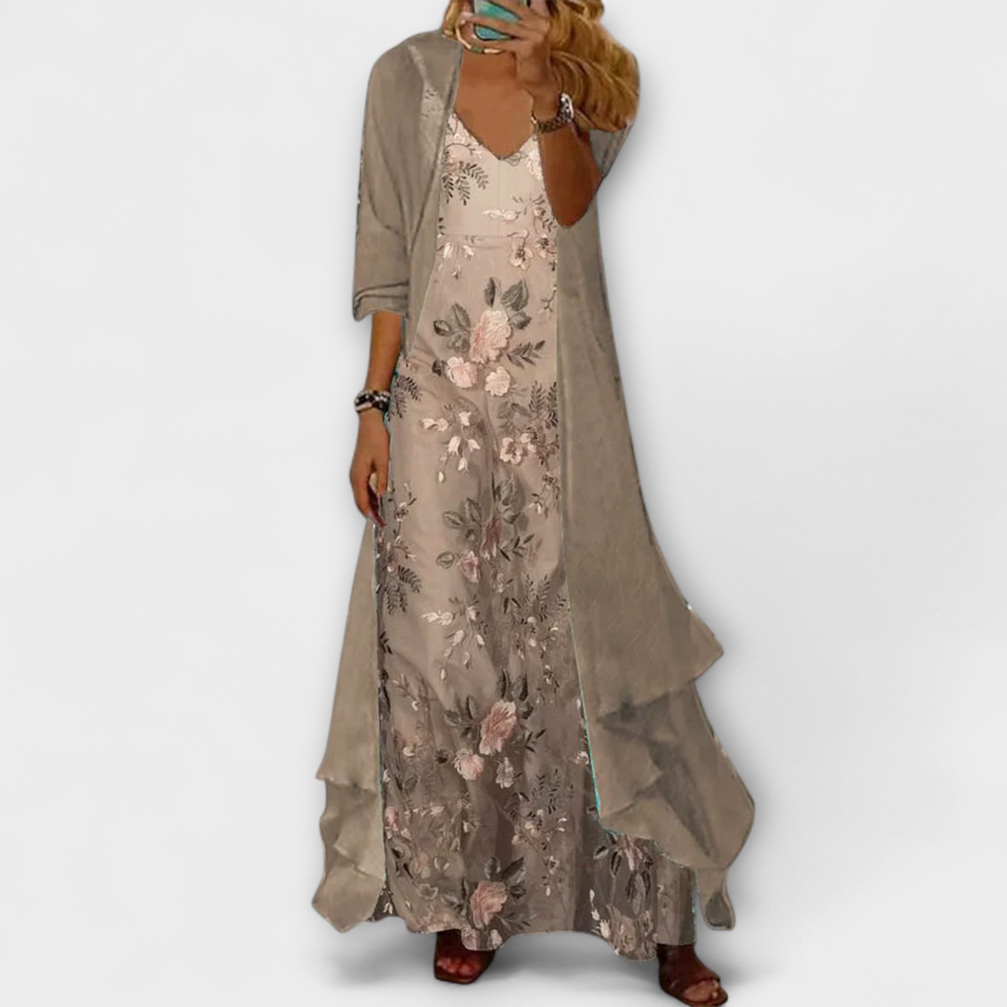 Rosette Duncastle | Floral Maxi Dress & Longline Cardigan Two-Piece Set