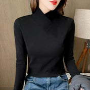 Lou Braydale | Crossover V-Neck Turtleneck Top For Women