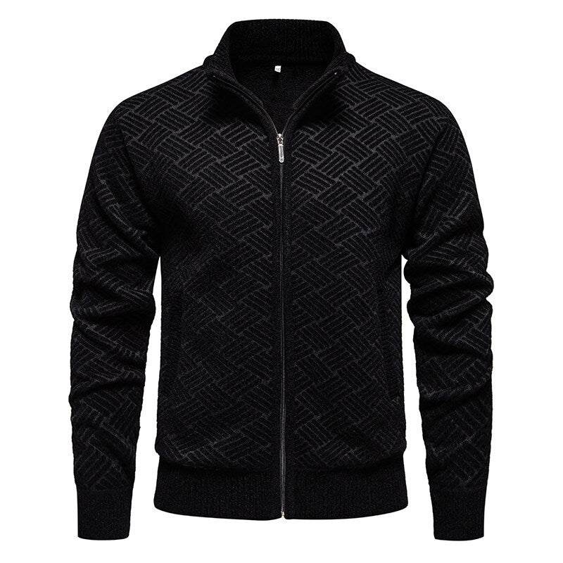 Troy Normore | Diamond-Knit Stand-Collar Zip Cardigan For Men