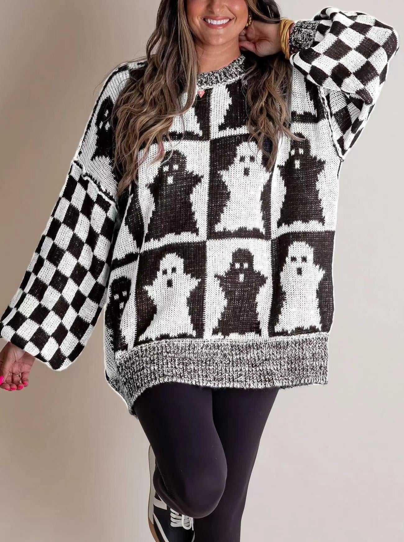 Priscilla Duchamp | Halloween Pumpkin Ghost Sweater For Women