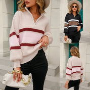 Margot Chastain | Colorblock Zip-Neck Sweater For Women