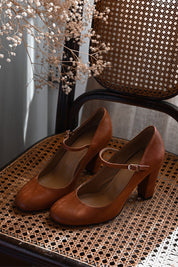 Rosalind Beauchamp | Mary Jane Block Heel Pump in Tan Leather