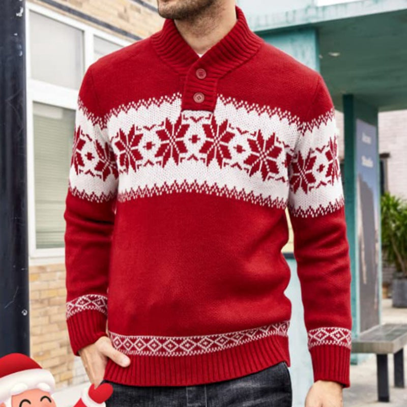 Yule Tide | Red Snowflake Fair Isle Christmas Sweater For Men
