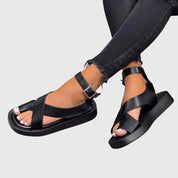 Rosalinde Ashgrove | Orange Platform Sandals with Ankle Strap