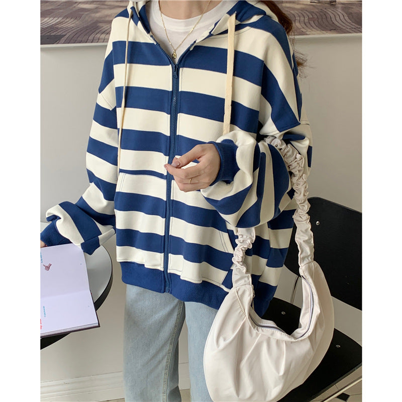 Florence Delacourt | Striped Zip-Up Hoodie For Women