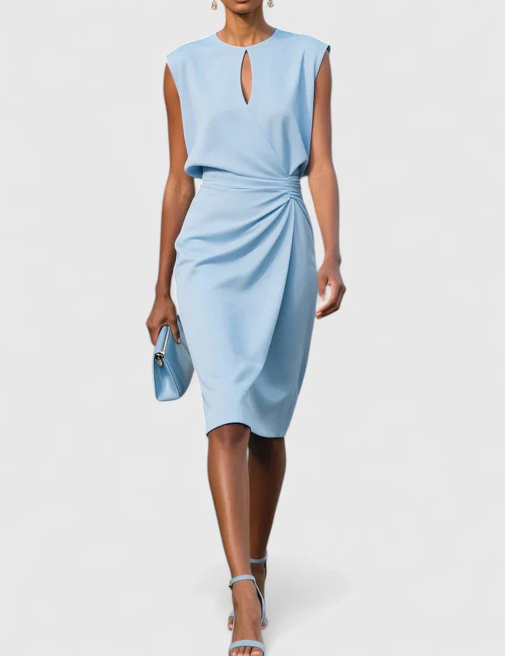 Vivienne Marlowe | Navy Blue Sleeveless Keyhole Midi Dress