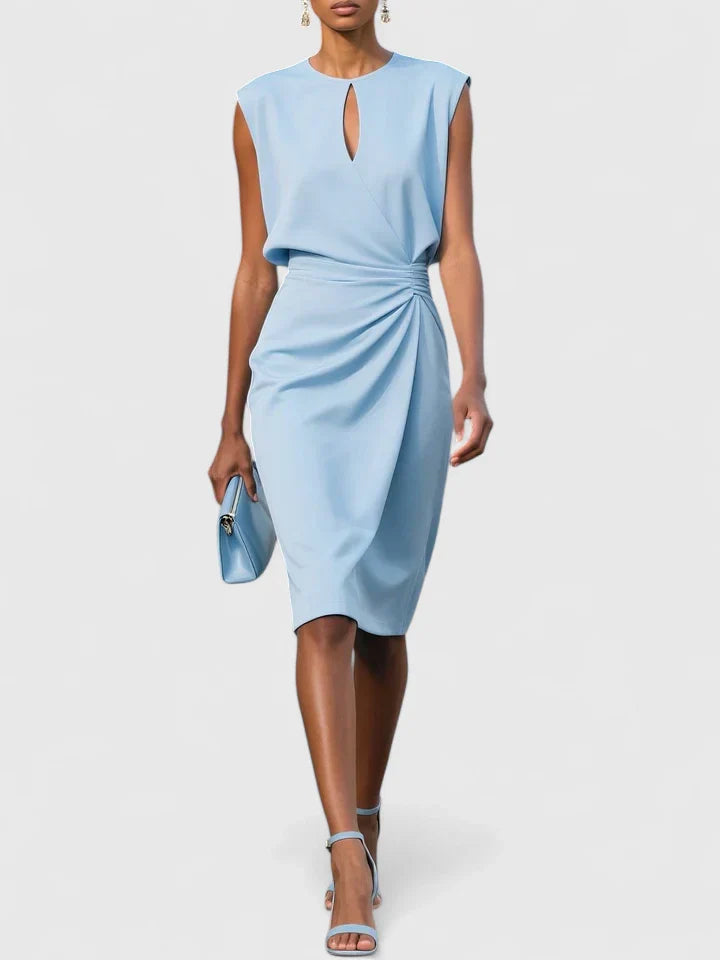 Vivienne Marlowe | Navy Blue Sleeveless Keyhole Midi Dress