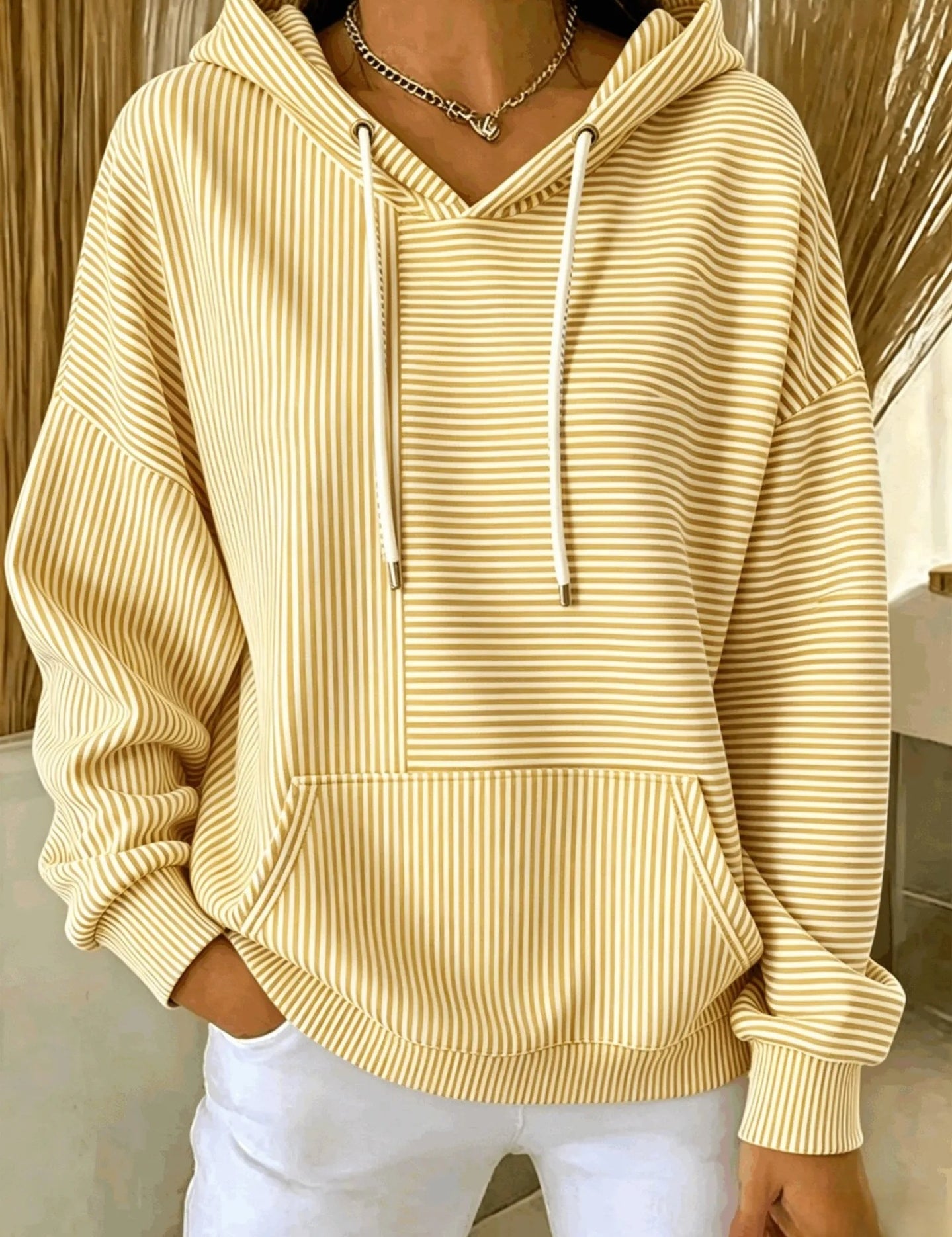 Genevieve Laurent | Striped Hooded Pocket Hoodie For Women