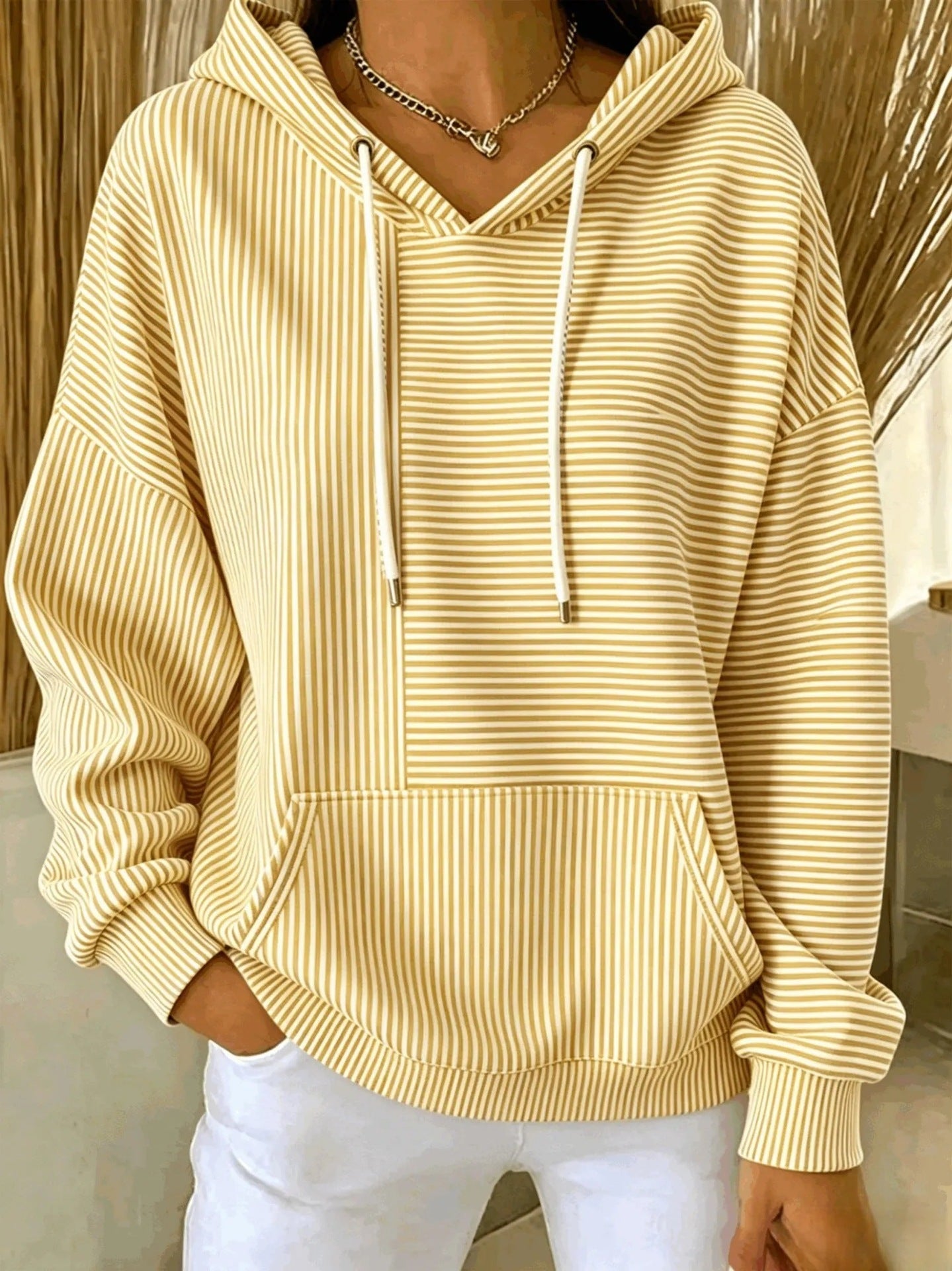 Genevieve Laurent | Striped Hooded Pocket Hoodie For Women