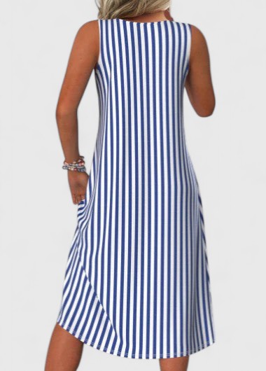 Celestine Vaufort | Blue Striped Sleeveless Midi Dress